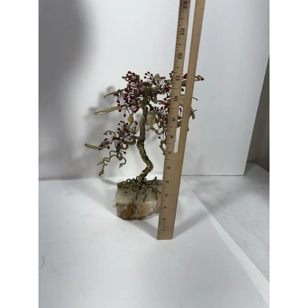 Tree of Life or‎ Feng Shui tree, crafted with beads on Marble stone base Golden